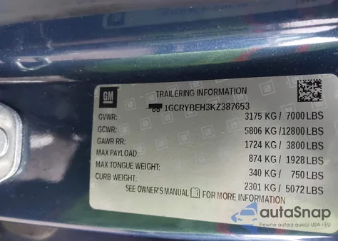 2019 Chevrolet Silverado 1500 Custom z USA, uszkodzony, nr VIN 1GCRYBEH3KZ387653